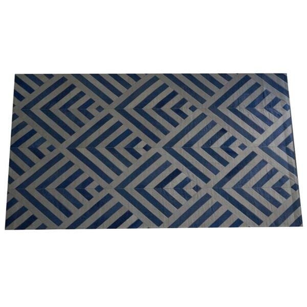 Tapete Kromática Costurado Geométrico Azul e Branco 1,40x2,10 M - 1