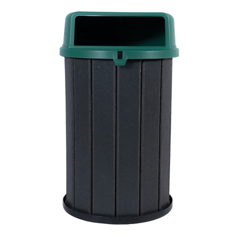 Lixeira Mbs Ecológica Madeira Plástica 100L Coleta Seletiva:Cinza Ébano/Tampa Verde