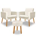 Ver imagem 2 de Kit 2 Poltrona Anita +puff Redondo Pés Palito Decorativo-me Ecommerce:bege