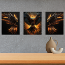 Ver imagem 1 de Quadro Moderno Decorativo Águia Fênix Fogo Mdf Adesivado Moldura Petro 45x35cm 3 Unds