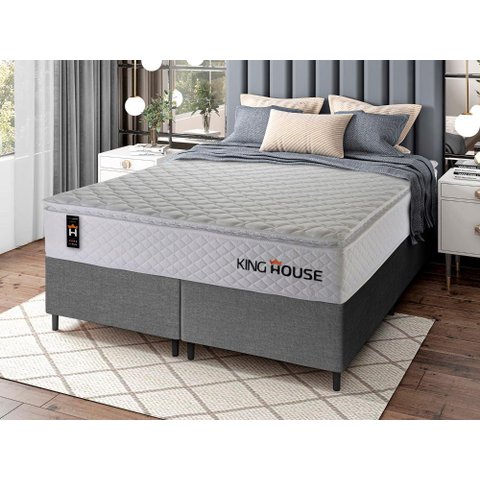 Conjunto Cama Box Super King c/ Molas Ensacadas New Moon Cinza 193x203x66