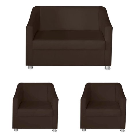 Kit Poltrona Namoradeira e 2 Poltronas Decorativa 68 Cm Tilla Marrom - Mafer