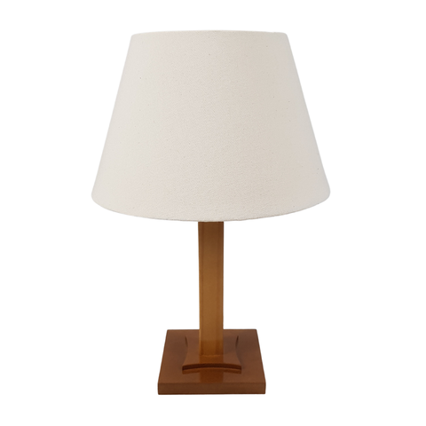 Abajur Quarto Pé Quadrado Cor Mel Cúpula Chinesa Algodão