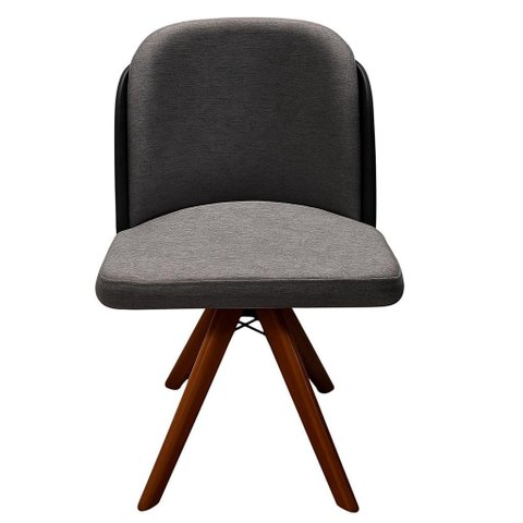 Cadeira Giratória em Madeira Maciça Cor Mel Luma - Exclusiva Linho Cinza