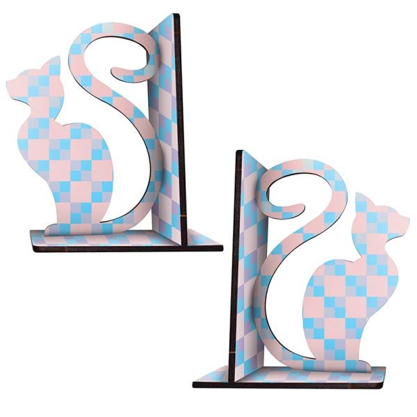 Suporte Organizador Aparador de Livro Gato azul e Rosa - 1
