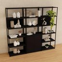 Ver imagem 1 de Estante Industrial 3 Torres Portas Prateleiras Metal Madeira Cor:preto
