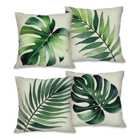Kit com 4 Capas para Almofadas Decorativas Folhagem Nativa