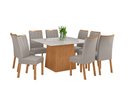 Ver imagem 1 de Conjunto Sala de Jantar Mesa Nevada 130 Tampo Vidro Off White com 8 Cadeiras Apogeu - Lopas Amendoa 