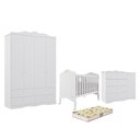 Ver imagem 1 de Dormitório Encanto Guarda-roupa, Cômoda e Berço Harmonia Branco com Colchão Supreme - Permóbili