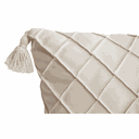 Ver imagem 2 de CAPA DE ALMOFADA RETANGULAR DRAPEADA EM SUEDE CREME COM POMPONS Almofadas Estilo