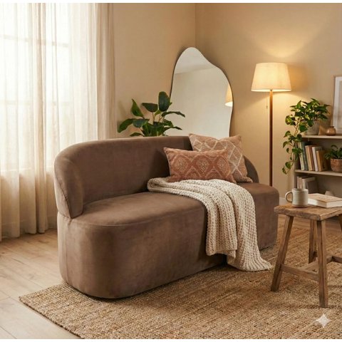 Sofá Luna 140cm Namoradeira Orgânica Design Curvo Bouclê Cappuccino Liso