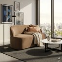 Ver imagem 3 de Sofá Luna 140cm Namoradeira Orgânica Design Curvo Bouclê Cappuccino Liso