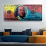 Quadro Decorativo Canvas Nota De Cem Dólares Colorida 52cm X 136cm - 1