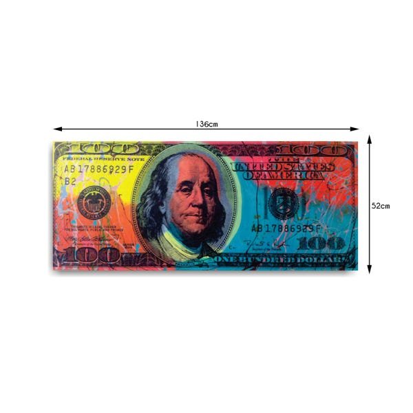 Quadro Decorativo Canvas Nota De Cem Dólares Colorida 52cm X 136cm - 3
