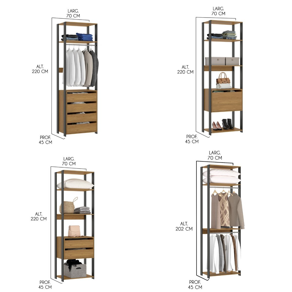 Estantes para Closet Aberto Modulado Estilo Industrial Bacco MDP