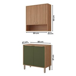 Armário Aéreo com Balcão Divina 80 Cm para Cozinha 4 Portas Freijo/verde - 4