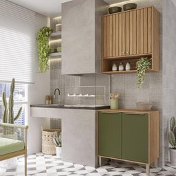 Armário Aéreo com Balcão Divina 80 Cm para Cozinha 4 Portas Freijo/verde - 2