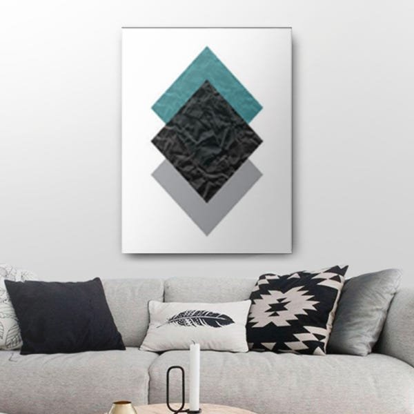 Quadro Decorativo Canvas Losangos Azul Preto E Branco 136x86cm - 1
