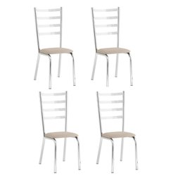 Conjunto 4 Cadeiras Laura Cromada para Cozinha ou Sala de Jantar Super Resistente-tecido Bege-gatmag - 1