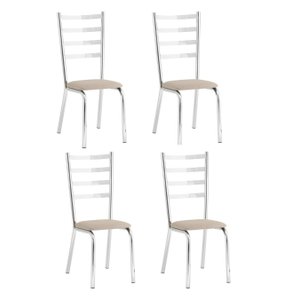 Conjunto 4 Cadeiras Laura Cromada para Cozinha ou Sala de Jantar Super Resistente-tecido Bege-gatmag