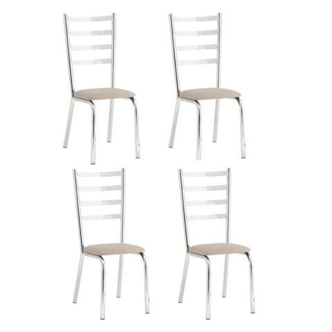 Conjunto 4 Cadeiras Laura Cromada para Cozinha ou Sala de Jantar Super Resistente-tecido Bege-gatmag