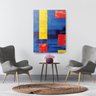 Quadro Decorativo Canvas Formas Geométricas Vermelhas Fundo Azul 136x86cm - 1