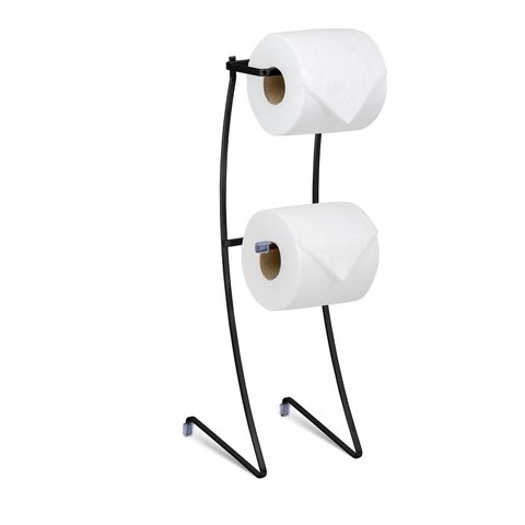Porta Papel Higienico de Chão Laminado Suporte para 2 Rolos Preto