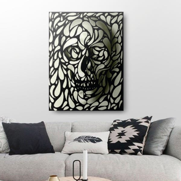 Quadro Decorativo Canvas Caveira Preta E Branca 136x86cm - 1