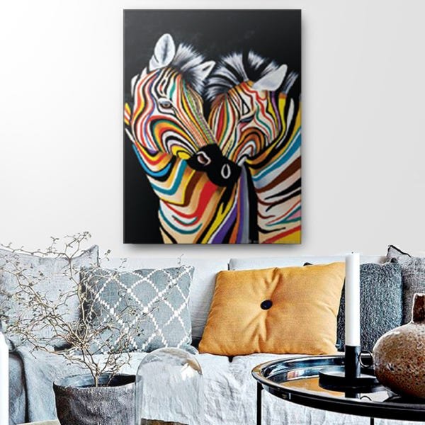Quadro Decorativo Canvas Duas Zebras Coloridas 136x86cm - 1