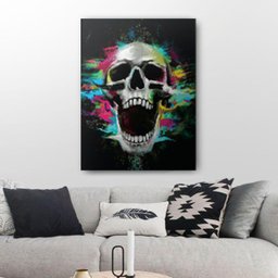 Quadro Decorativo Canvas Caveira Boca Aberta Colorida 86cm X 62cm - 1