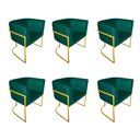 Ver imagem 1 de Kit 6 Poltronas Decorativa Sala de Estar Base de Ferro Dourada Veludo Verde