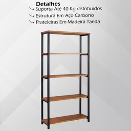 Estante Estilo Industrial Aço Preto I12 Mell Madeira Taeda Dmobiliario - 2