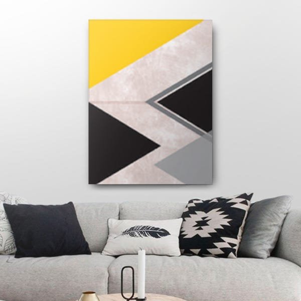 Quadro Decorativo Canvas Formas Triangulares Amarelas Pretas E Cinzas 86cm X 62cm - 1