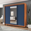 Ver imagem 1 de Roupeiro Porto 3 Portas de Correr com Espelho 217x213cm Freijó/Azul 240850