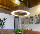 Ver imagem 2 de Lustre Pendente Anel Ripado 60cm - Madeira Imbuia, Bivolt