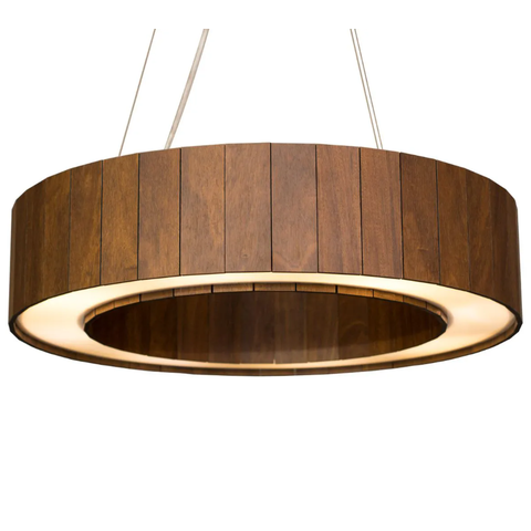 Lustre Pendente Anel Ripado 60cm - Madeira Imbuia, Bivolt