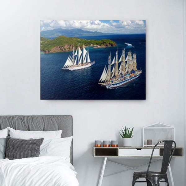 Quadro Decorativo Canvas Dois Navios Veleiros Ilha 86x136cm - 1