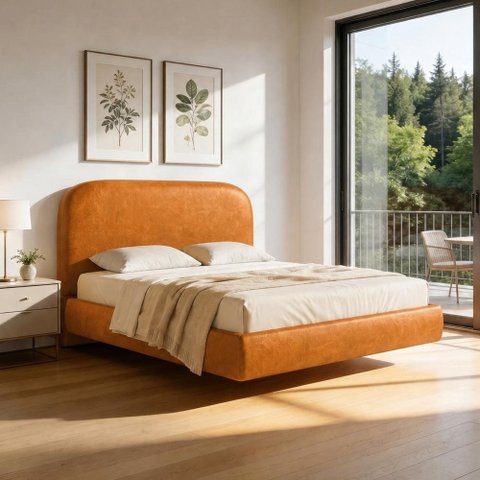Cama Casal Flutuante com Cabeceira 140cm Aura W01 Couríssimo Whisky - Lyam Decor