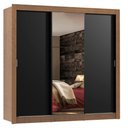 Ver imagem 2 de Guarda-Roupa Casal Madesa Lyon Plus 3 Portas de Correr com Espelho 4 Gavetas Rustic/Preto Cor:Rustic