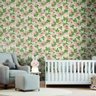 Papel De Parede Vinilico 4112 Floral Bege Rosa Verde Passaros - 5