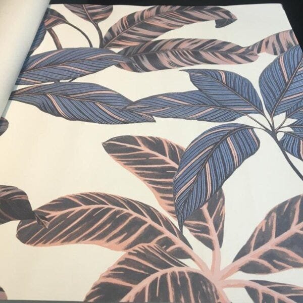 Papel De Parede Vinilico 4104 Natural Folhagens Azul Rosa Preto - 2
