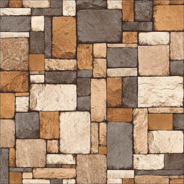 Papel De Parede Vinilico 4153 Pedra Bege Marrom Cinza Escuro - 1
