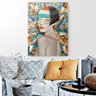 Quadro Decorativo Canvas Mulher Intelectual Laranja Com Azul 86cm X 62cm - 1