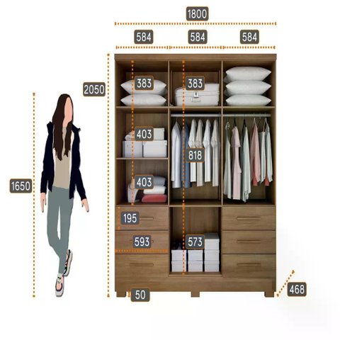 Guarda-Roupa Encant 6 Portas 6 Gavetas 1 Espelho Cumaru Fendi Novo Horizonte