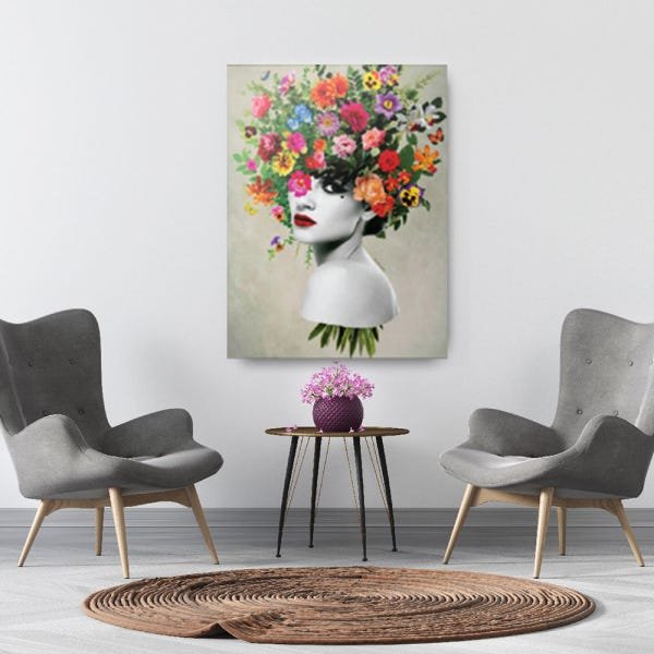 Quadro Decorativo Canvas Com Mulher Florida Na Cabeça 136x86cm - 1