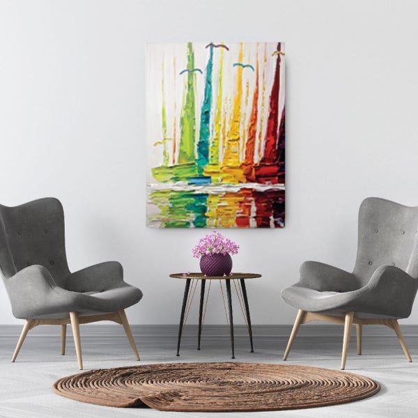 Quadro Decorativo Canvas Veleiros Pintados 136x86cm - 1