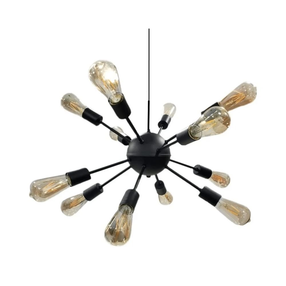 Lustre Sputnik Mini Átomo Preto 12 Hastes Sala Jantar Estar