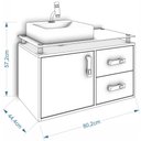 Ver imagem 3 de Gabinete Balcão Suspenso Tampo de Vidro com Cuba Dubai para Banheiro 1 Porta 2 Gavetas Branco