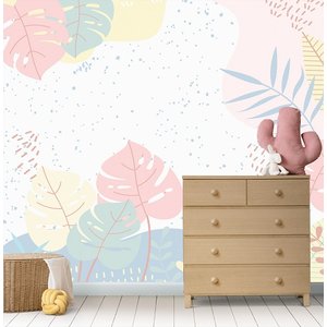 Papel de Parede Infantil Autoadesivo FOLHAGEM COLORIDA PASTEL 01