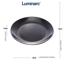 Conjunto 6 Pratos de Vidro Opalino para Sobremesa 19cm Preto Servir Doces Lanches Tortas - 3